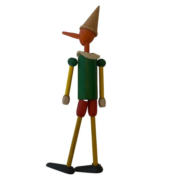 Vintage Wooden Pinocchio Figurine Christmas Ornament Movable Limbs Hand Painted - Picture 2 of 10